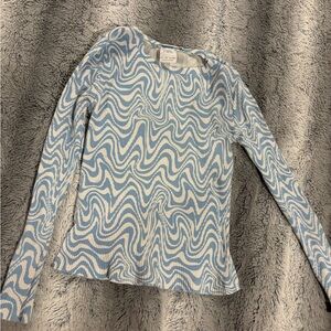 Zara Blue and White Patterned Top